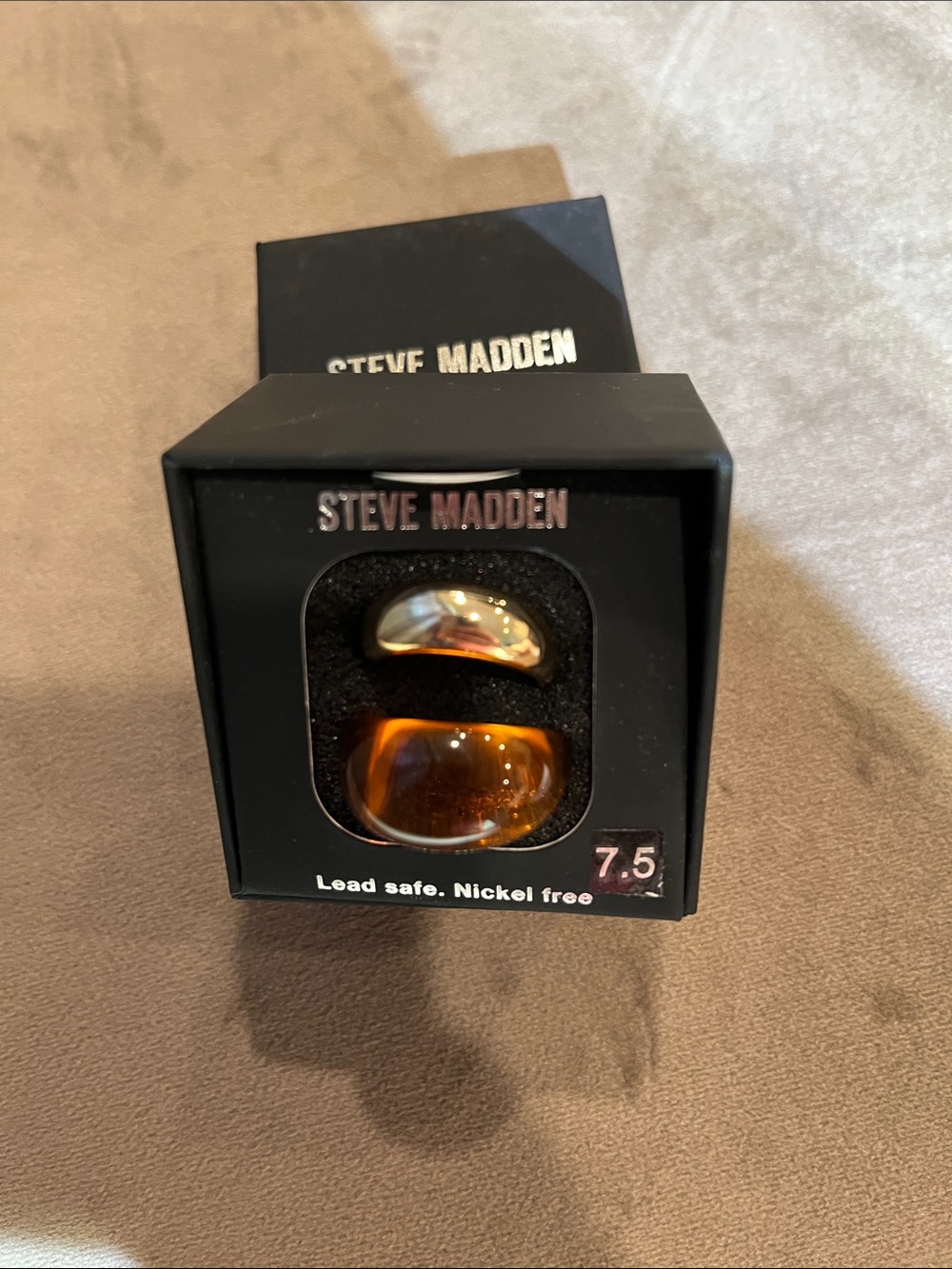 Steve Madden Puffy Amber and Gold Two-Piece Ring Set